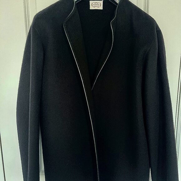 Agnona 100% Black Cashmere Leather Trim Double-Faced Jacket - Picture 6 of 6